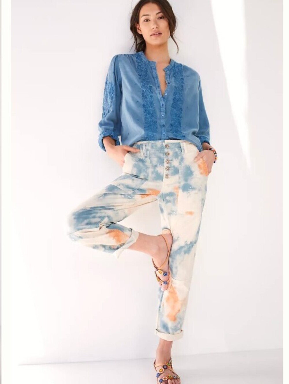 Pilcro The Wanderer Button Fly Tie Dye Pants Size 30 Relaxed Trouser